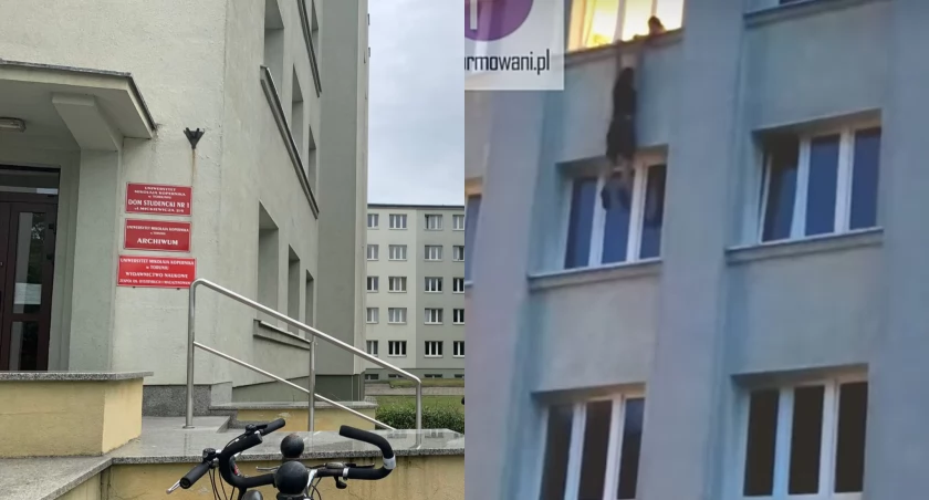 Akademik przy ul. Mickiewicza w Toruniu, fot. ototorun.pl oraz kadr z nagrania poinformowani.pl