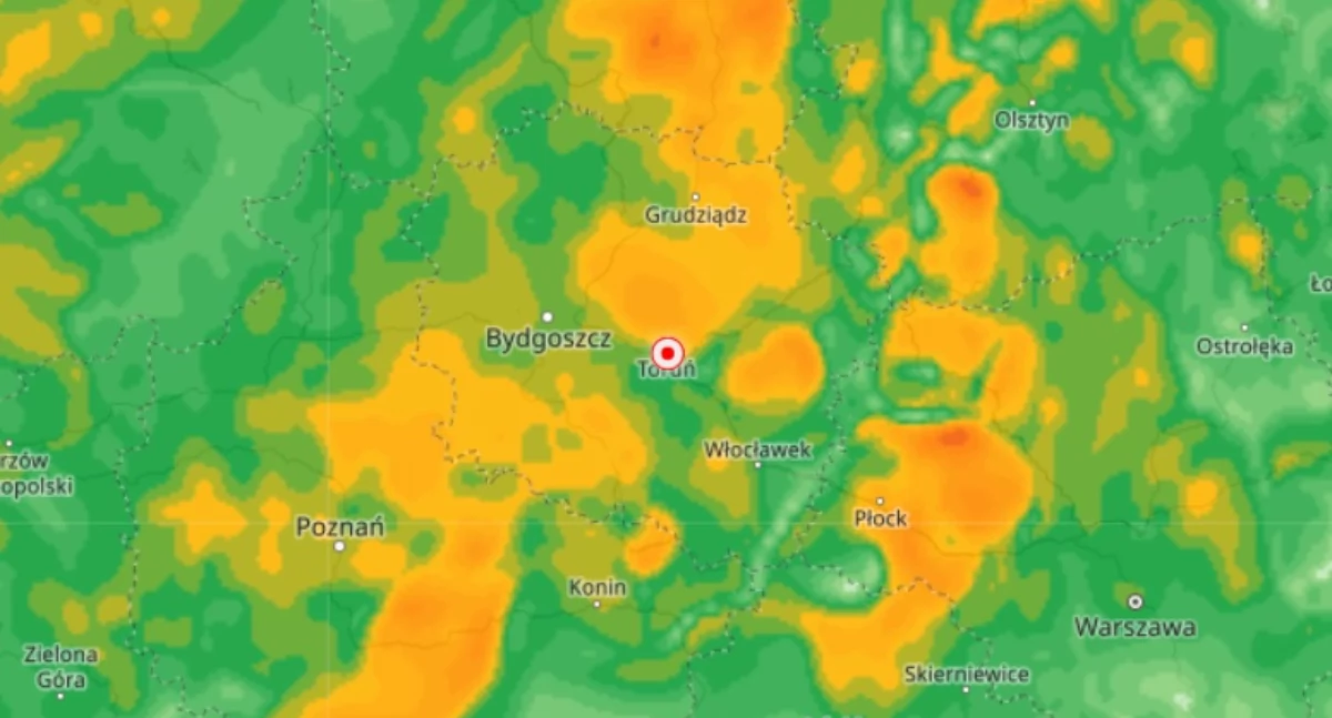 Fot. IMGW (mapa zagrożeń - porywy wiatru)