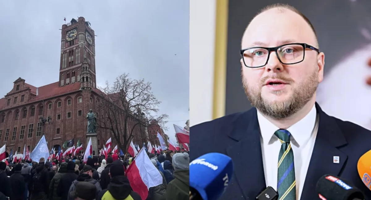 Manifestacja Toruń przeciwko imigracji i prezydent Torunia Paweł Gulewski