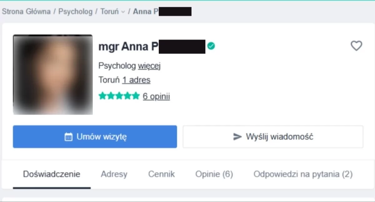 Zdrowie, Kobieta podawała psychologa Toruniu Miała konto „Znanym Lekarzu” - zdjęcie, fotografia