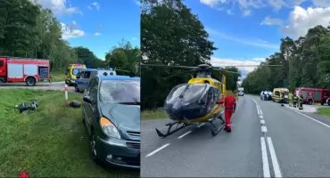 Motorowerzysta spowodował wypadek pod Toruniem. Na drodze wylądował śmigłowiec LPR