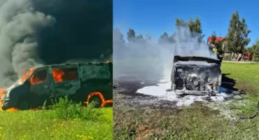 Dostawczak spłonął przy drodze pod Toruniem. Z auta zostały tylko zgliszcza