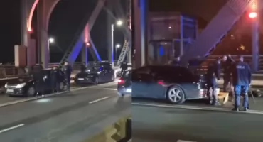 Spektakularna akcja na moście w Toruniu. Policjanci zatrzymali kolumnę samochodów