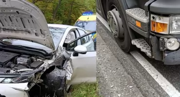 Wypadek na „drodze śmierci” pod Toruniem. Osobówka zderzyła się z ciężarówką