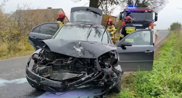 Pod Toruniem 37-latek wjechał w drzewo. Kierowca trafił do szpitala